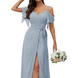 Off Shoulder Dress, Dusty Blue